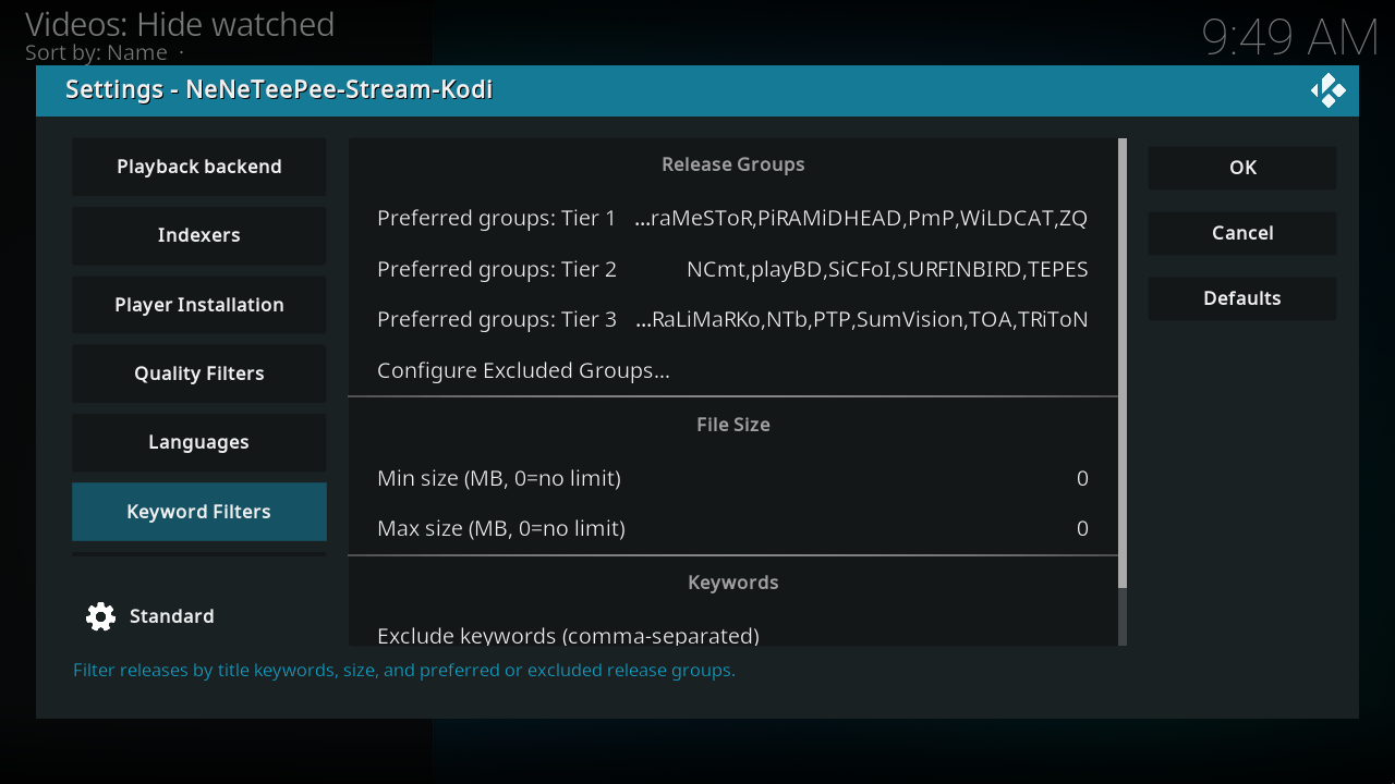 Keyword Filters, view 1