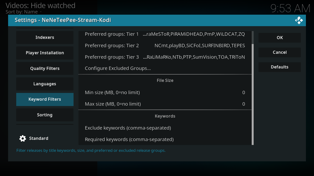Keyword Filters, view 2