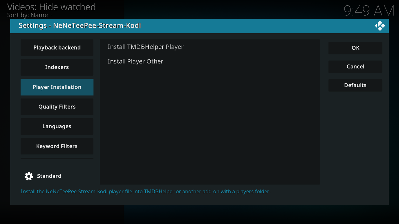 Player Installation settings