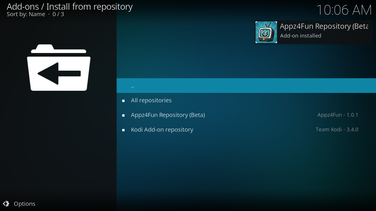 The installed Beta repository in the repository list